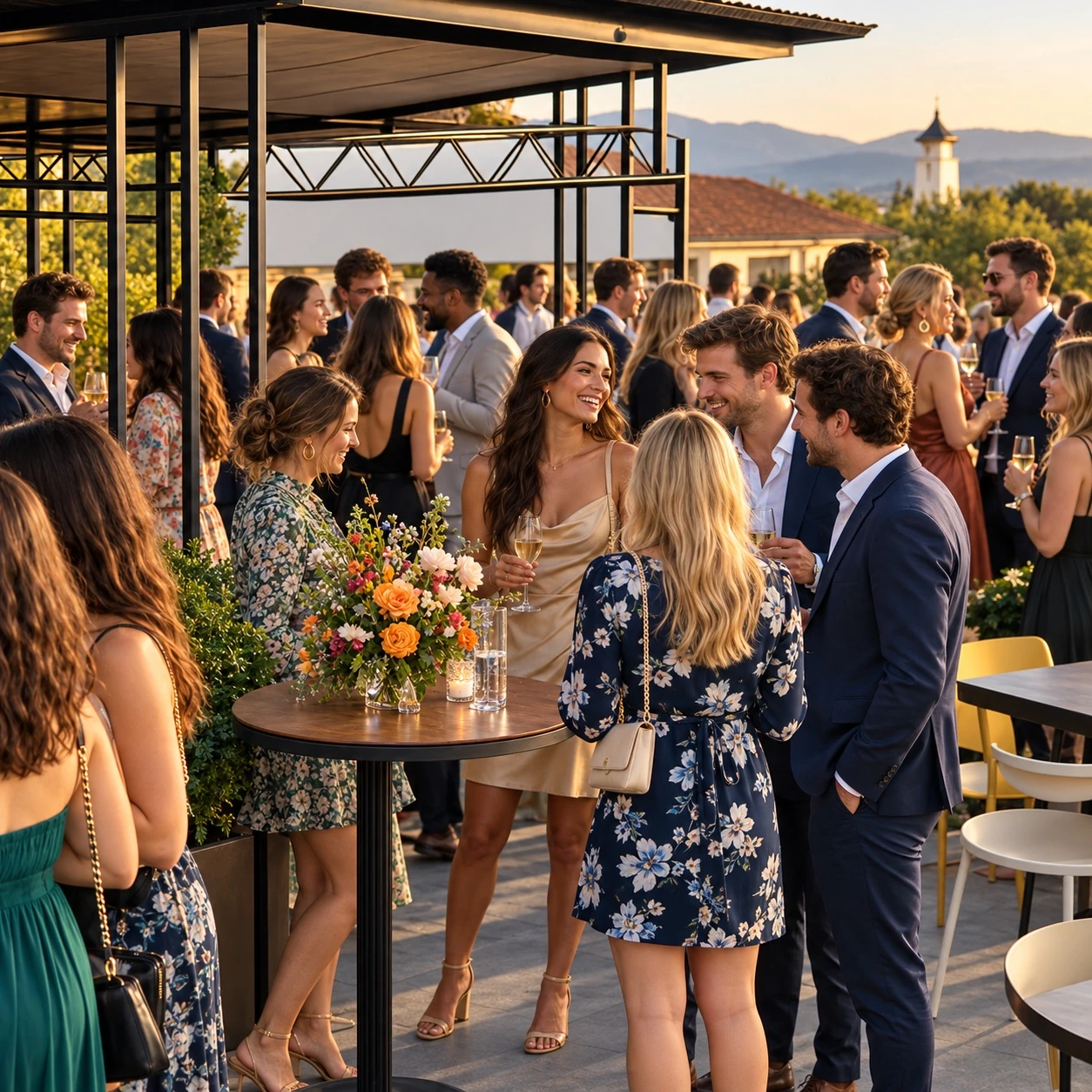 Guests enjoying a private rooftop celebration at AQUA