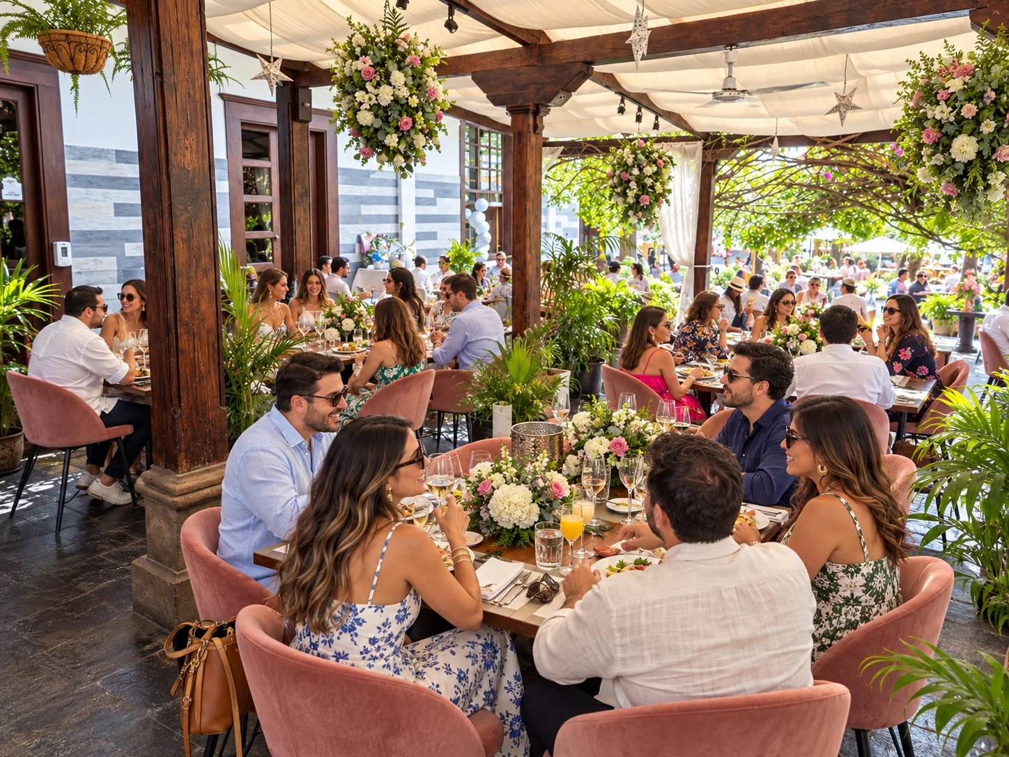 Private event in the covered garden pergola